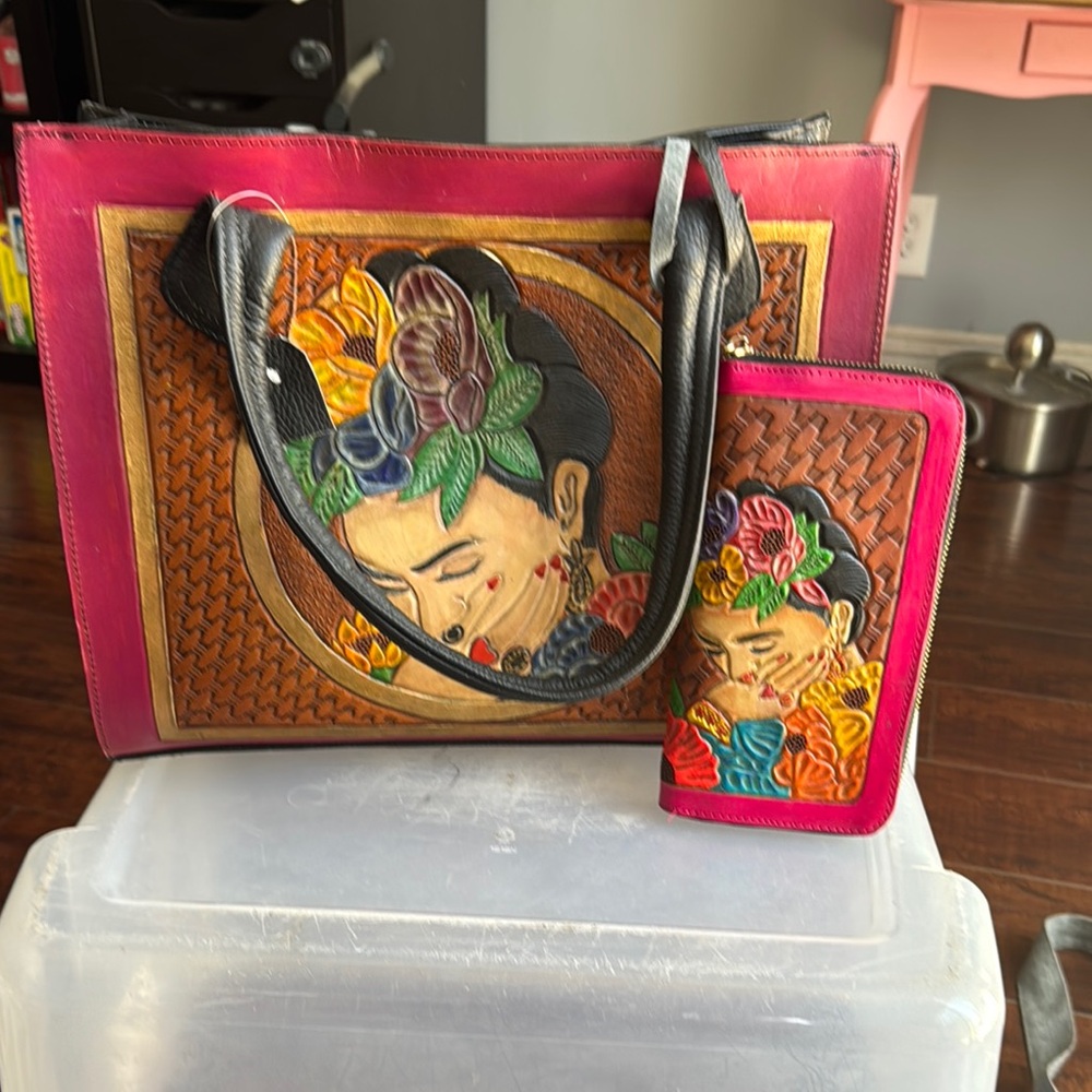 Handcrafted Multicolor Tote and Wallet Set pure leather